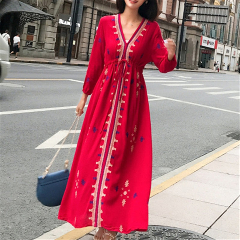 Boho Summer Dress Cotton and Chiffon holiday beach dress bohemian long dress