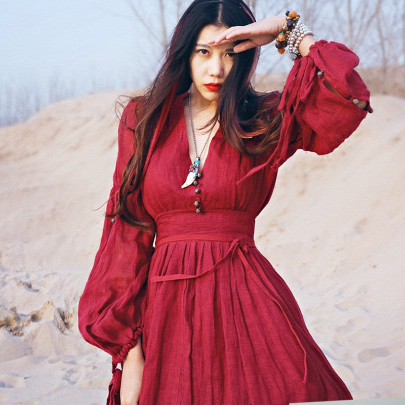 Khale Yose Autumn Bohemian Dress Long Sleeve Vintage Hippie Women Maxi – FASHION DESIGN ROOM