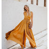 Yellow Boho Beach Dress Summer Belt Split Long Maxi Dress  Bohemian Style