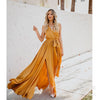 Yellow Boho Beach Dress Summer Belt Split Long Maxi Dress  Bohemian Style