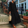 Bohemian Women Maxi Long Dress Lace Autumn Sexy Lantern Sleeve V Neck Hollow Out Party Dresses Casual